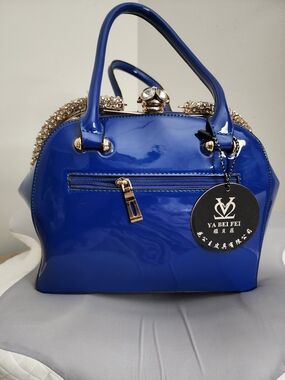 Royal Blue Patent Handbag with Crystal Accents